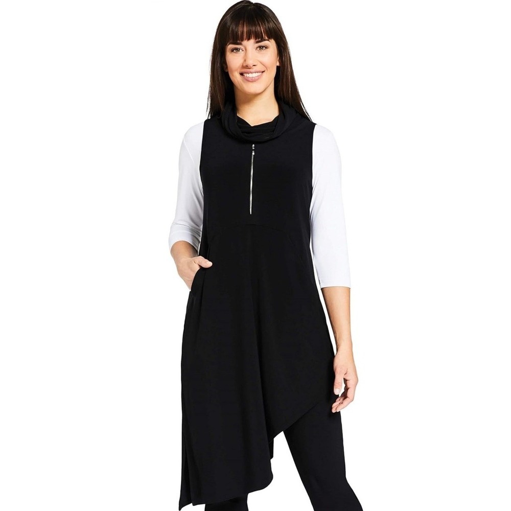 Sympli Zest Smock Tunic Top Black Sleeveless Asymmetrical Hem Pockets Size 8